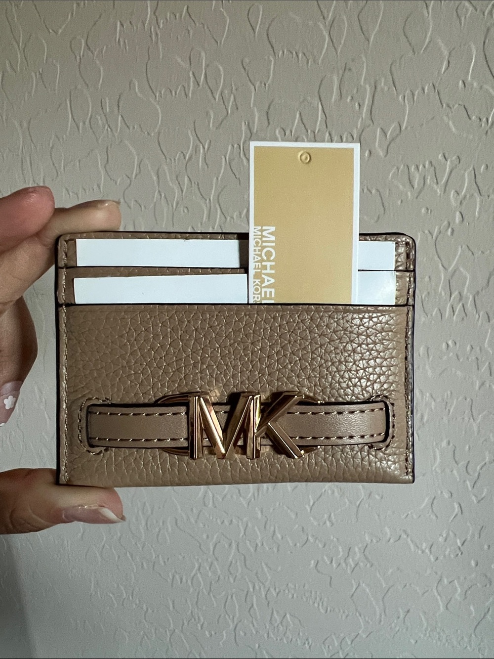 Michael Kors Brown/Tan Reed Card Holder with Gold Logo